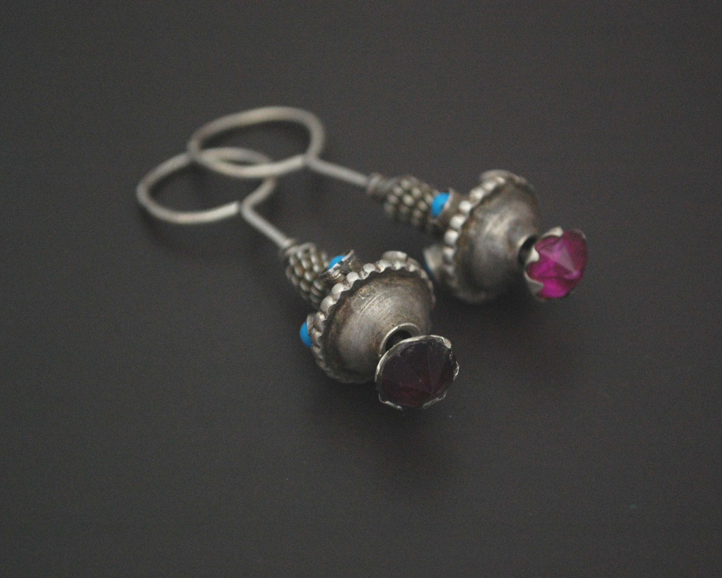 Antique Afghani Earrings with Pink Glass