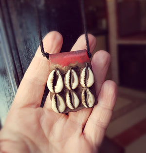 Tuareg Gris Gris Leather and Cowrie Shell Pendant