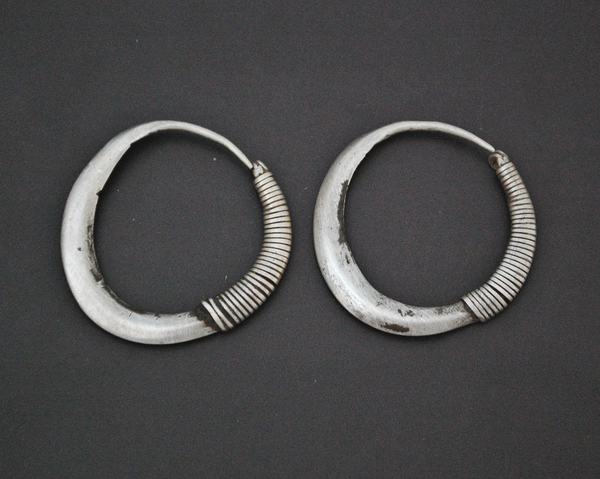 Antique Afghani Hoop Earrings - Flatened