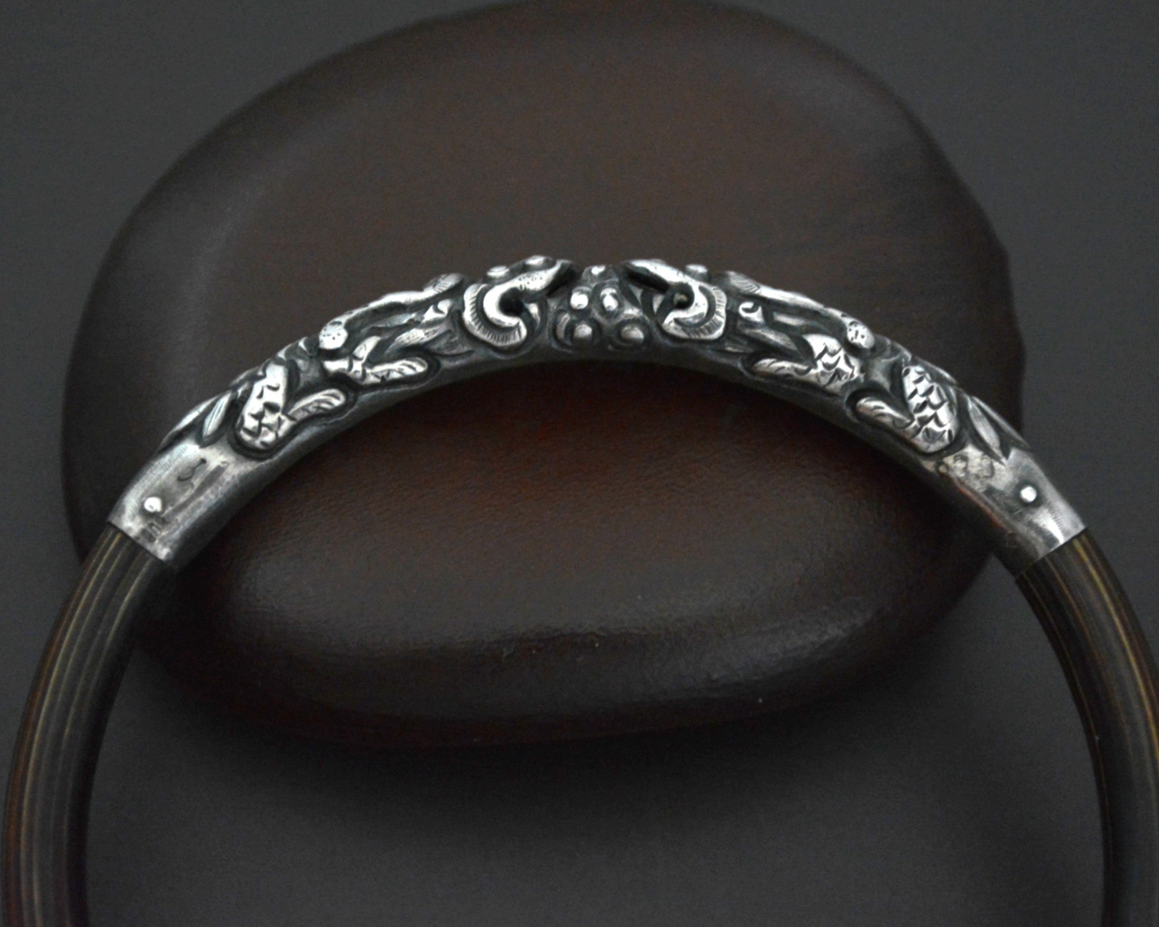 Chinese Bamboo Bracelet with Silver Repoussee Dragon