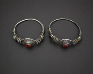 Afghani Tribal Hoop Earrings with Glass