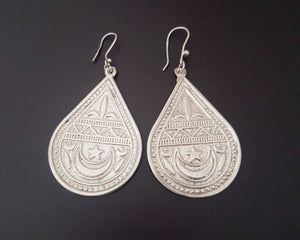 Crescent Moon and Star Silver Dangle Earrings from Egypt