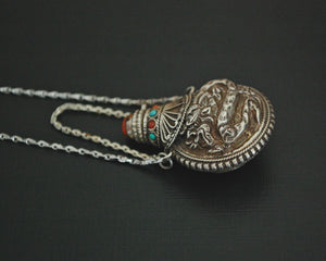 Nepali Repoussee Silver Parfum Bottle on Chain