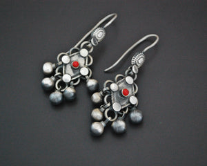 Rajasthani Coral Silver Earrings with Bells