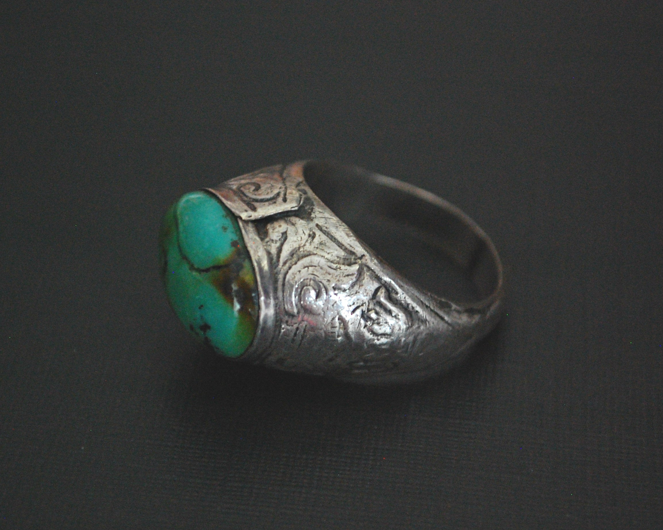 Collectable Afghani Turquoise Silver Ring - Size 9.5