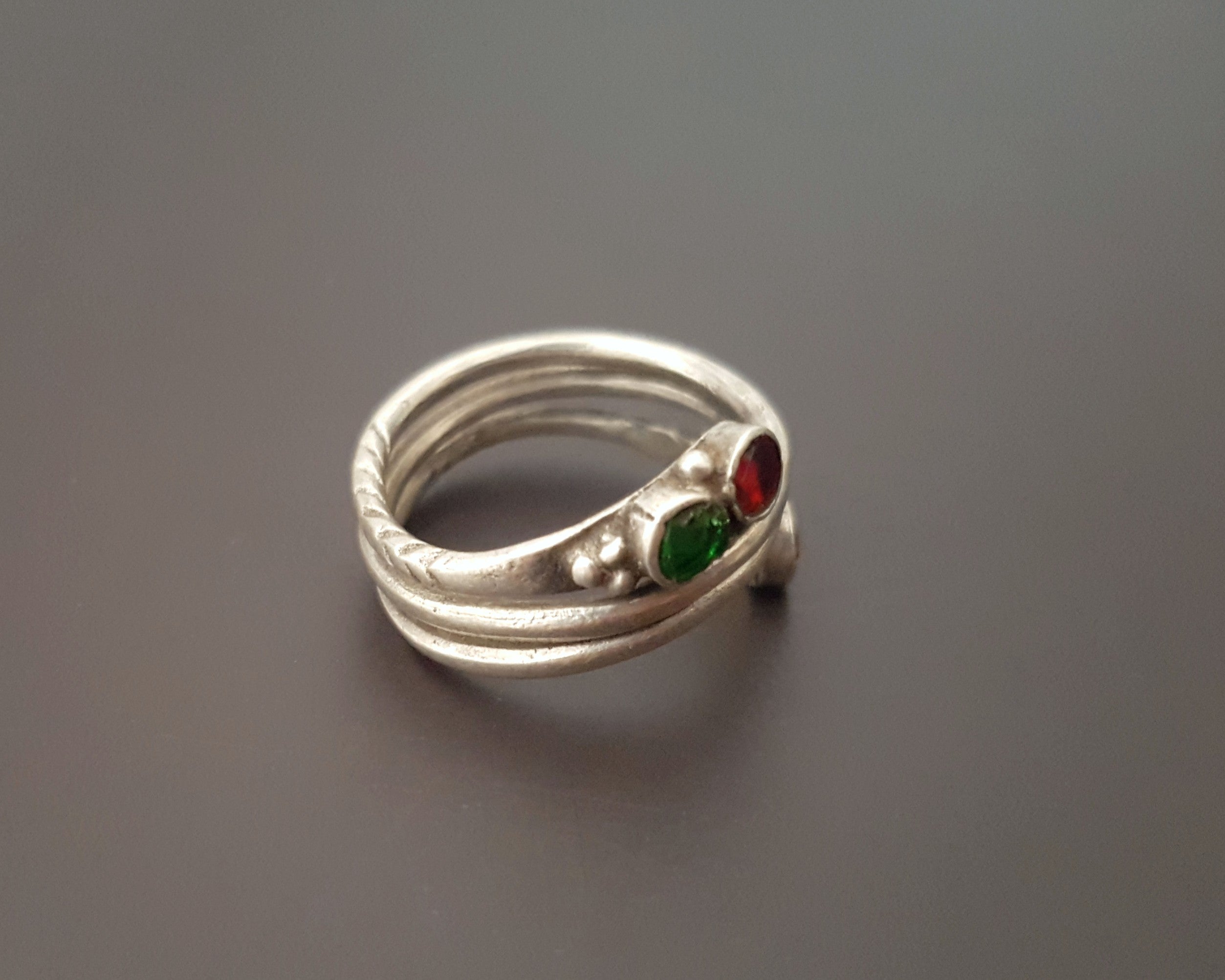 Indian Coil Ring with Glass Stones - Size 6