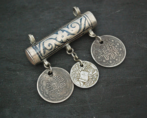 Antique Ottoman Niello Pendant with Coins