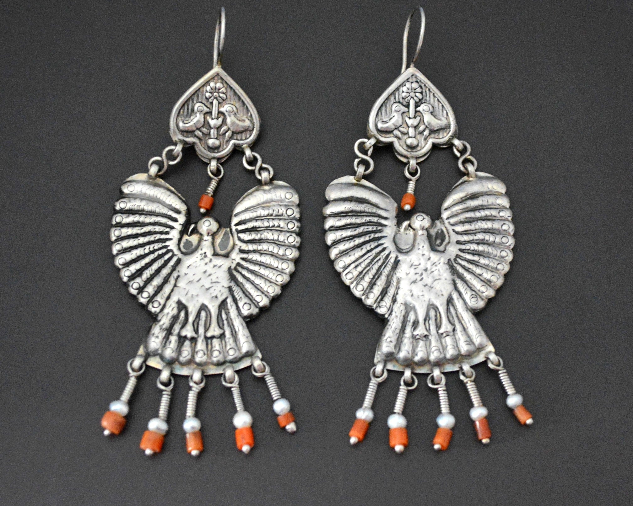 Uzbek Coral Earrings with Bird