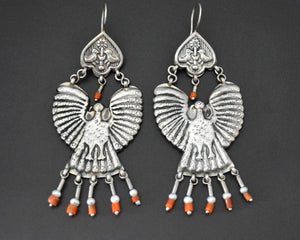 Uzbek Coral Earrings with Bird