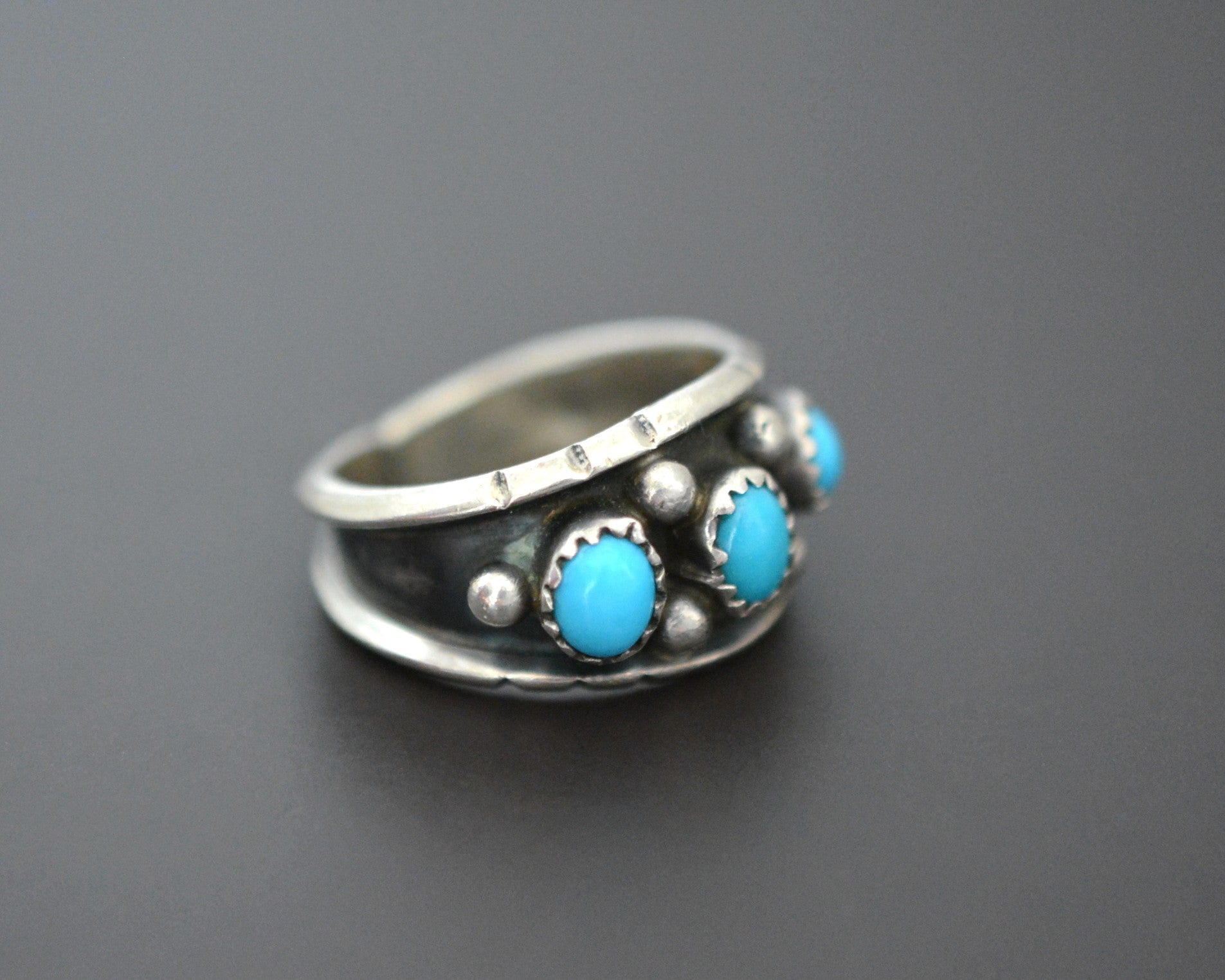 Zuni Turquoise Band Ring - Size 8 - Signed