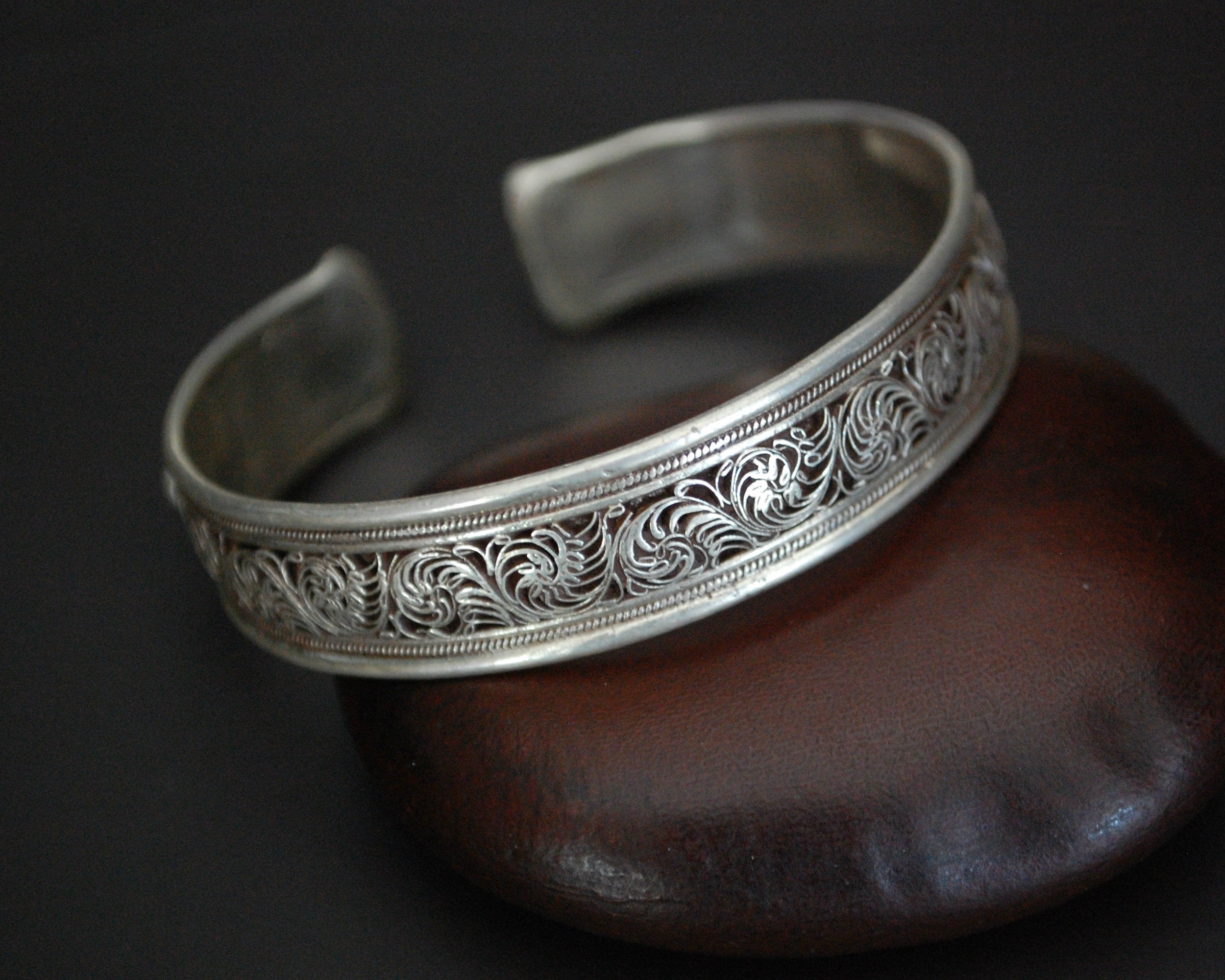 Nepali Turquoise Cuff Bracelet with Filigree Work