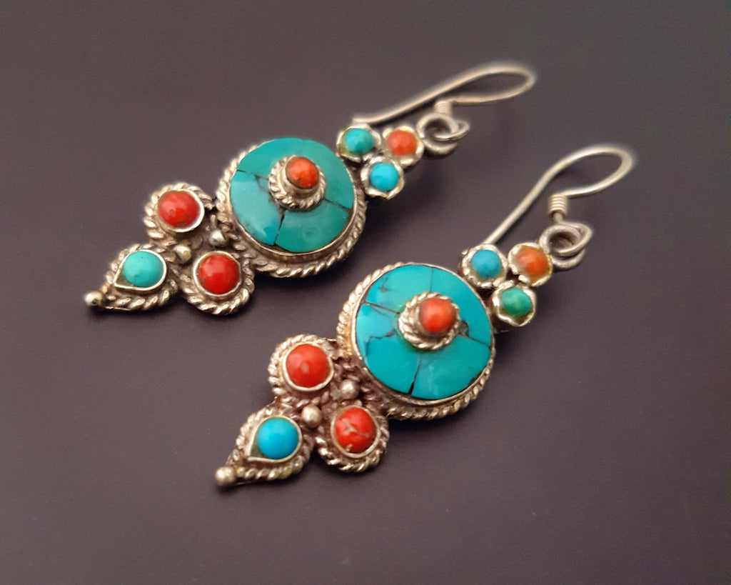 Reserved E._Nepali Tibetan Coral Turquoise Earrings