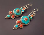 Reserved E._Nepali Tibetan Coral Turquoise Earrings