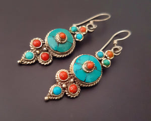 Reserved E._Nepali Tibetan Coral Turquoise Earrings