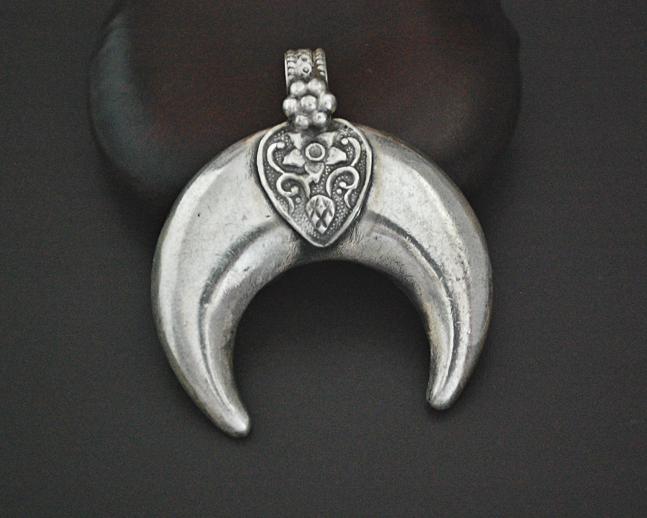 Indian Crescent Moon Pendant with Flower Ornament