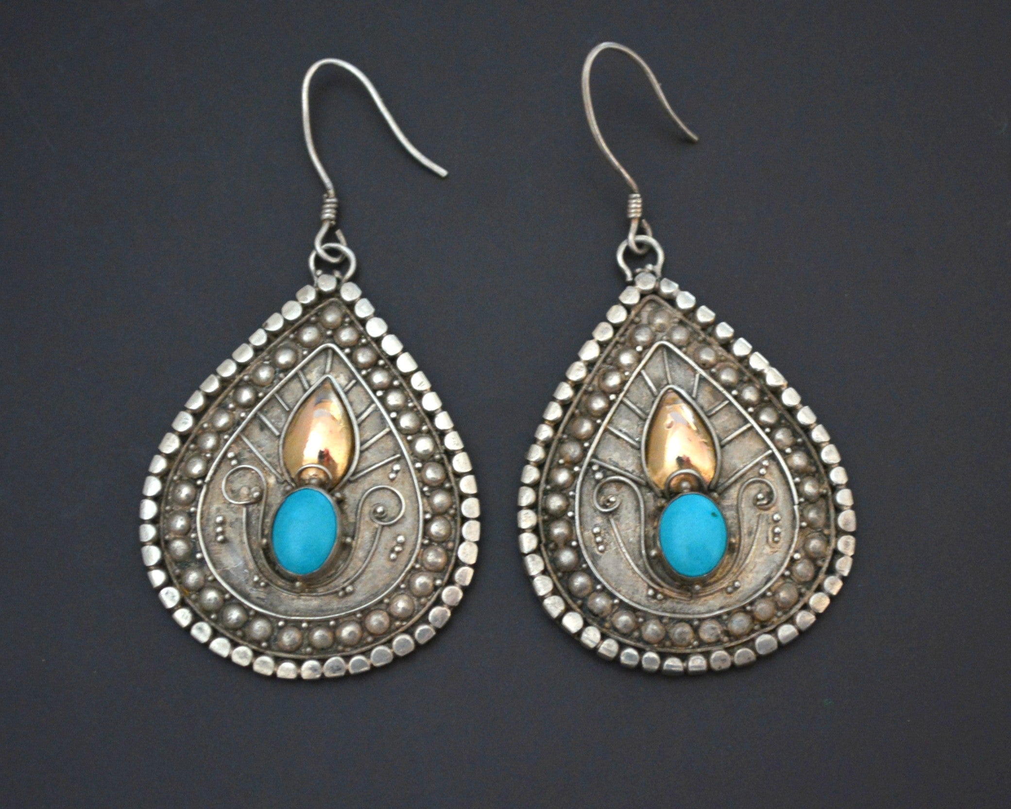 Turquoise Gilded Silver Dangle Earrings from Bali