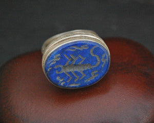 Afghani Lapis Lazuli Scorpion Intaglio Ring  - Size 7
