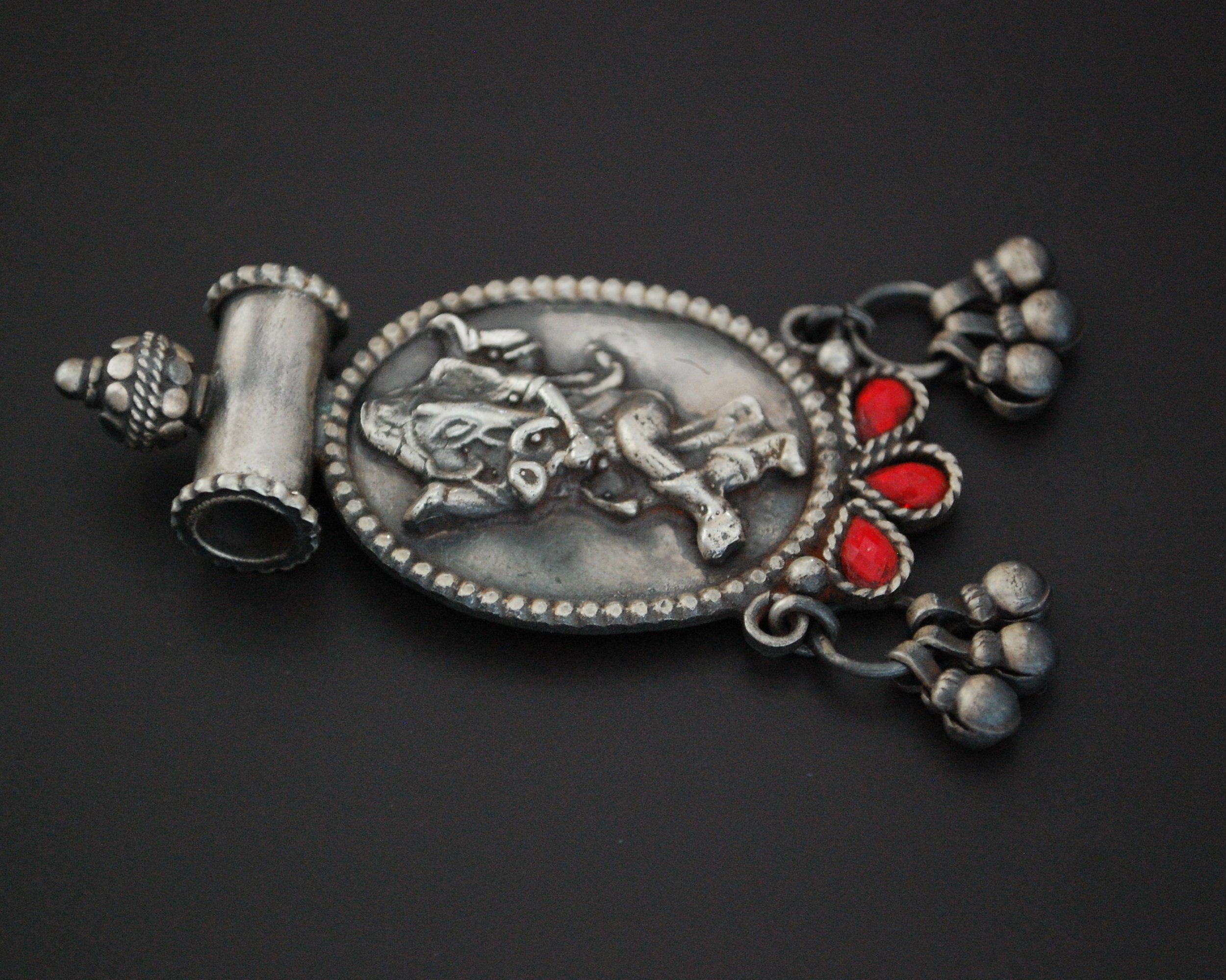 Ganesha Pendant with Bells and Red Glass