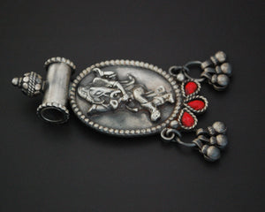 Ganesha Pendant with Bells and Red Glass