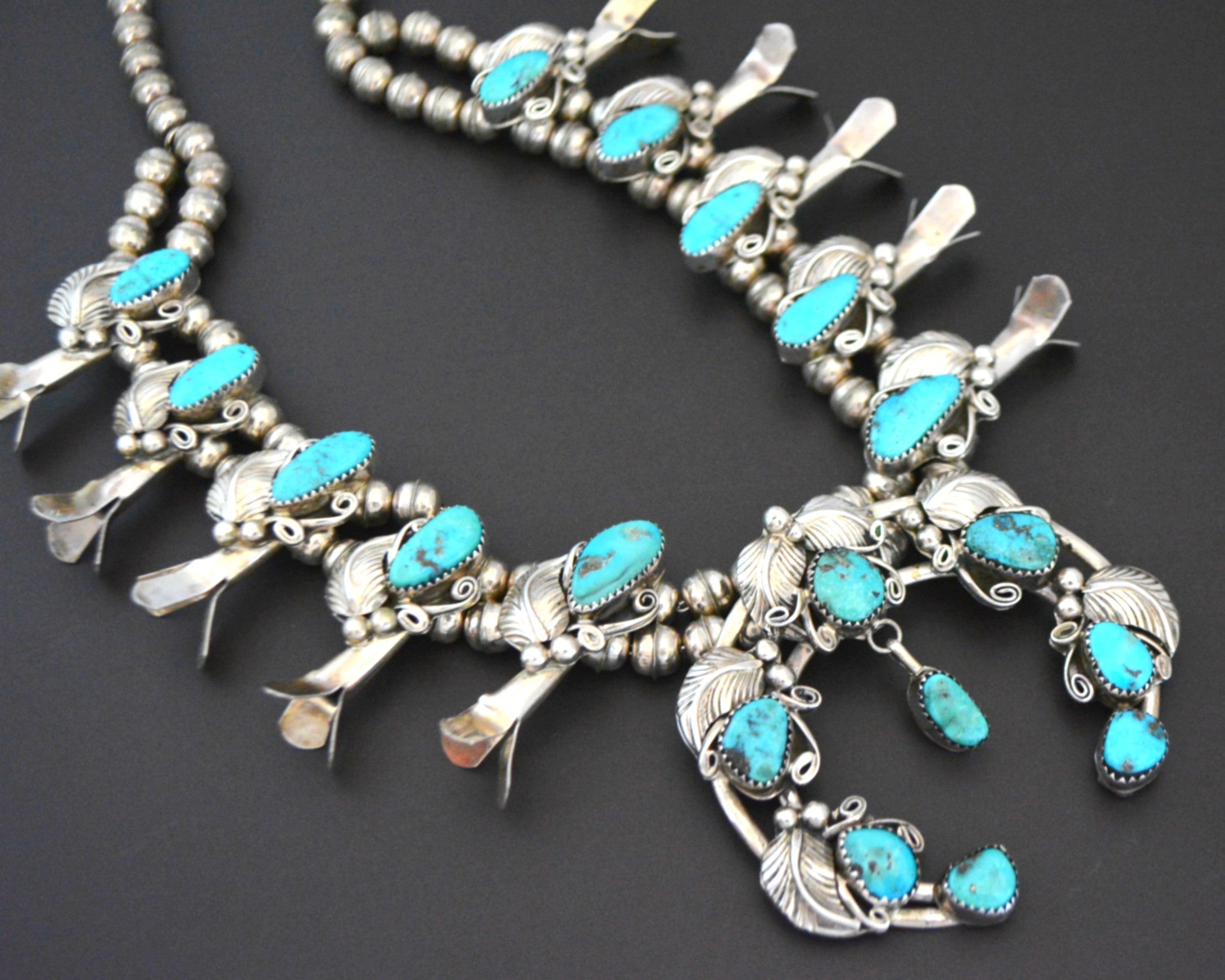 Reserved for I. - Second Payment - Native American Navajo Turquoise Squash Blossom Necklace