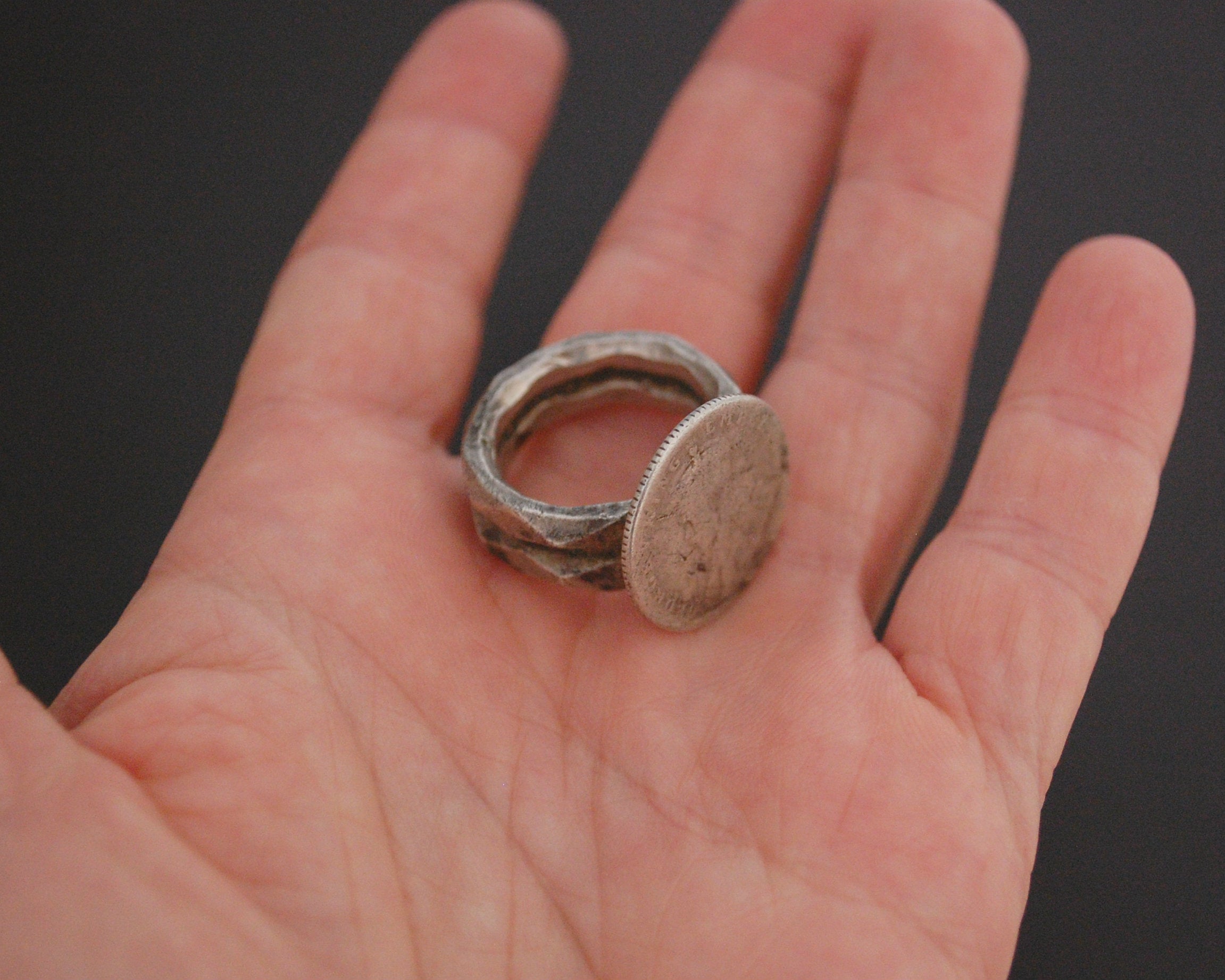 Old Indian Tribal Coin Ring with Double Band - Size 6.75
