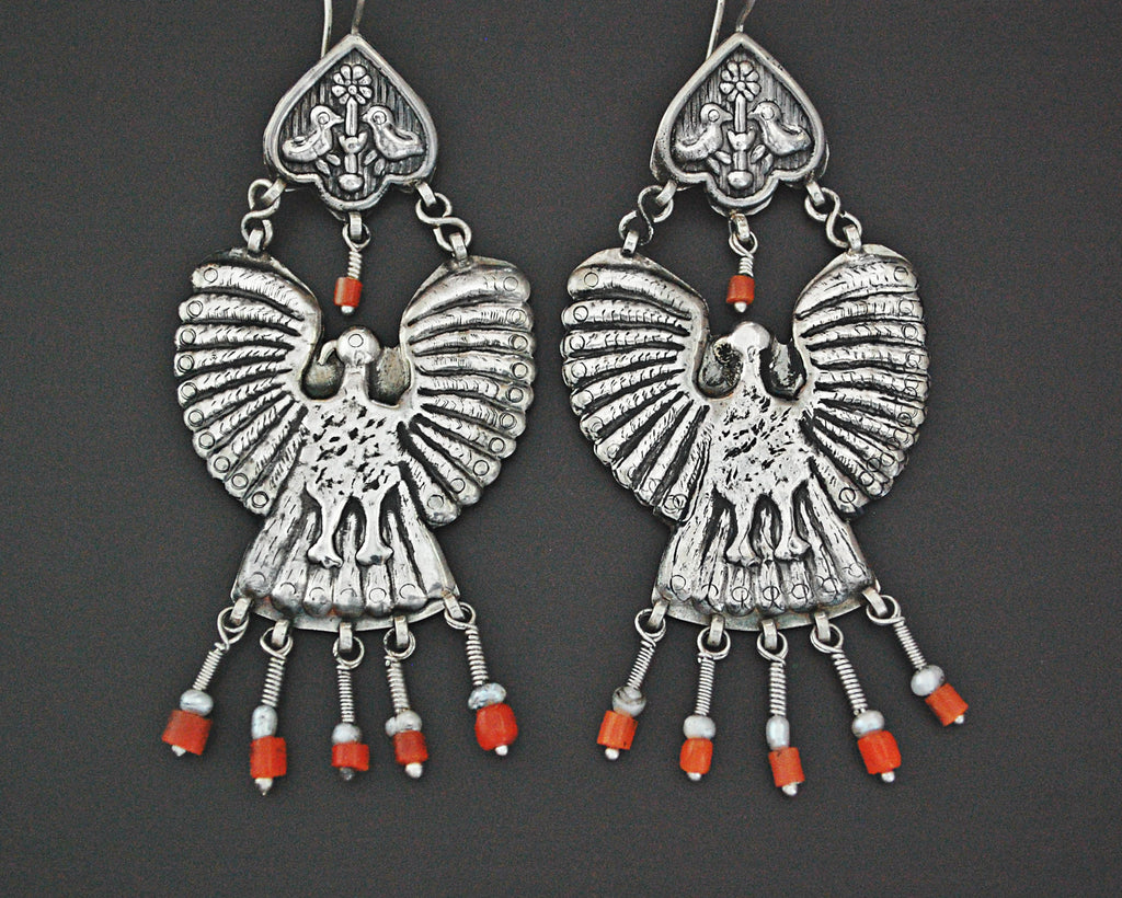 Uzbek Coral Earrings with Bird