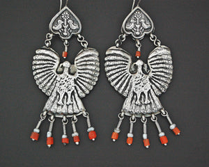 Uzbek Coral Earrings with Bird