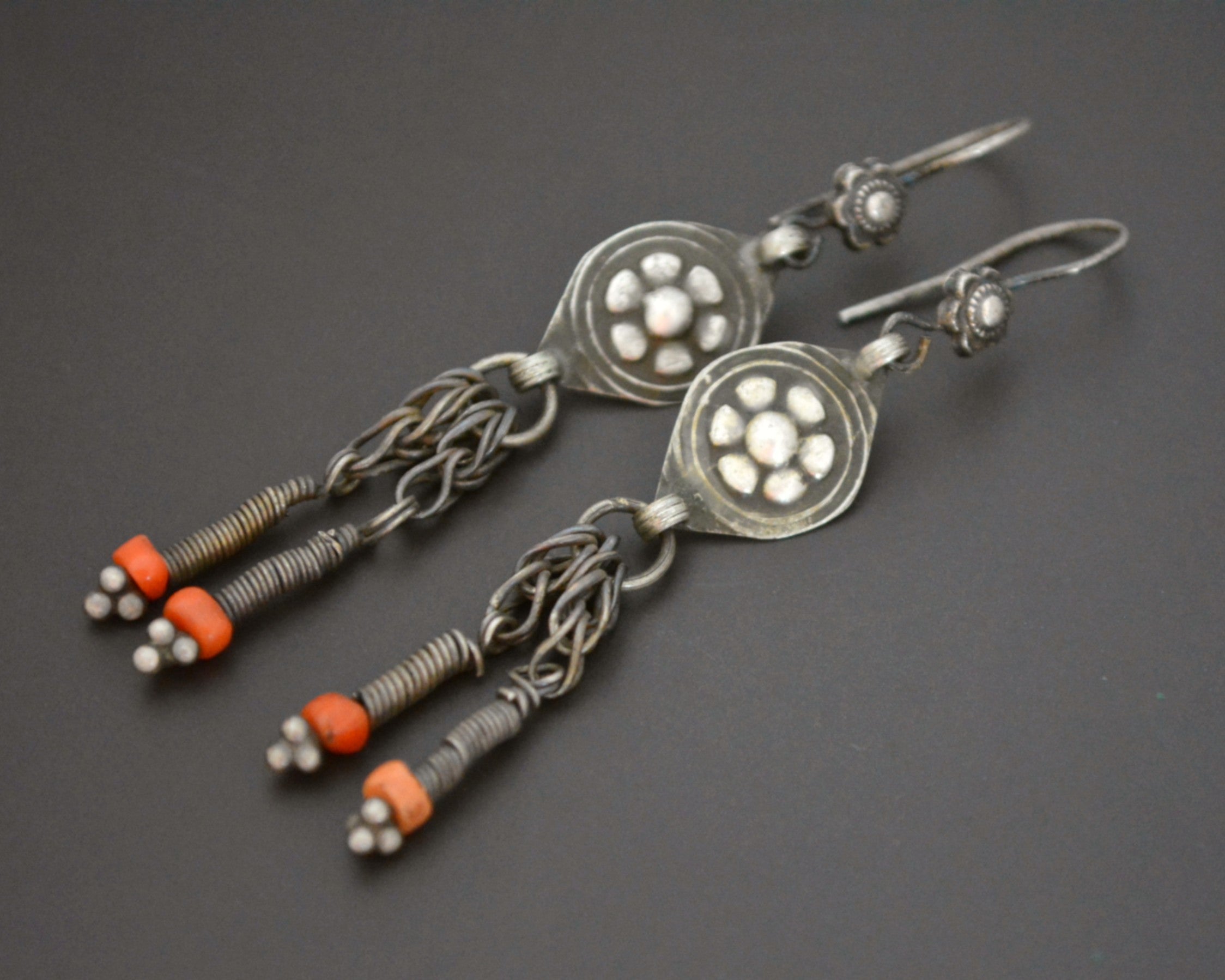 Uzbek Silver Coral Earrings