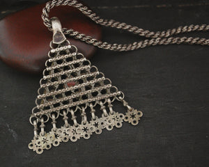 Antique Afghani Silver Turquoise Pendant on Woven Chain