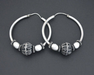 Large Ethnic Bali Hoop Earrings with Wire Work and Bead