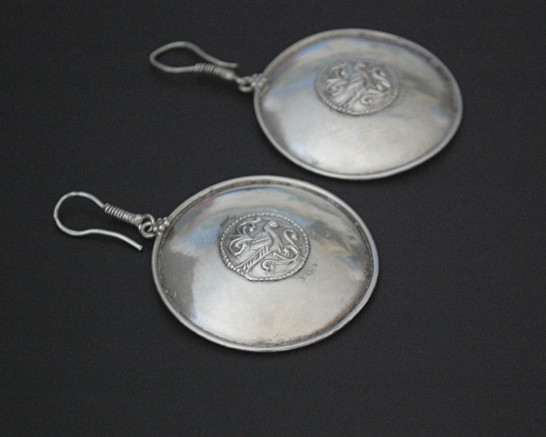 Indian Silver Peacock Disc Earrings