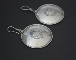 Indian Silver Peacock Disc Earrings