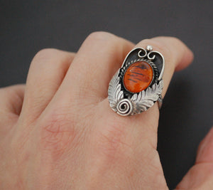 Native American Navajo Amber Ring - Size 6.5
