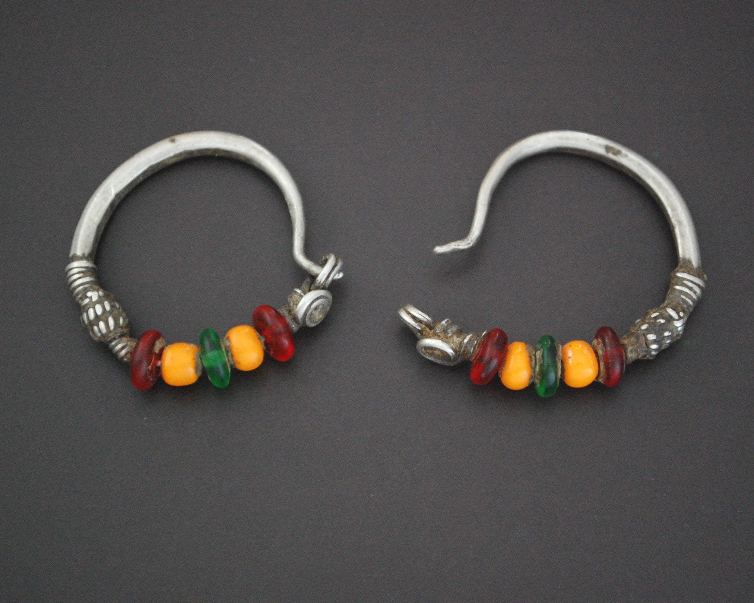Tribal Indian Hoop Earrings with Colorful Beads