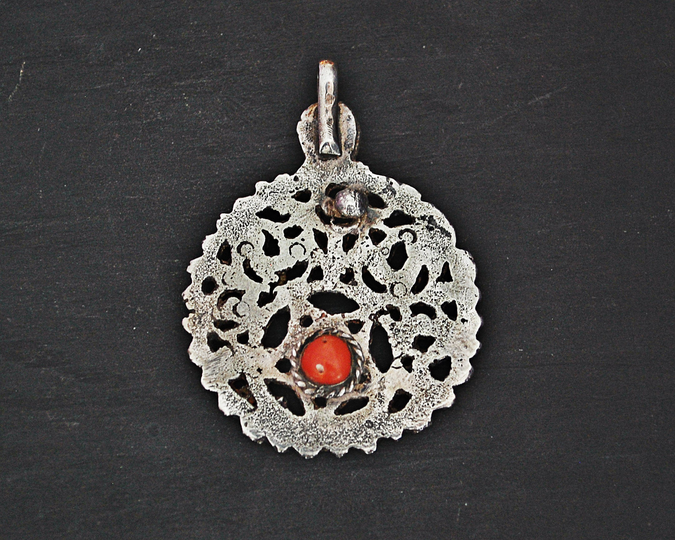 Antique Tunisian Hamsa Pendant with Coral