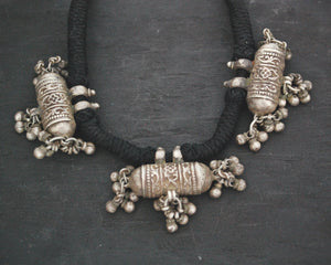 Rajasthani Silver Taviz Cotton Necklace