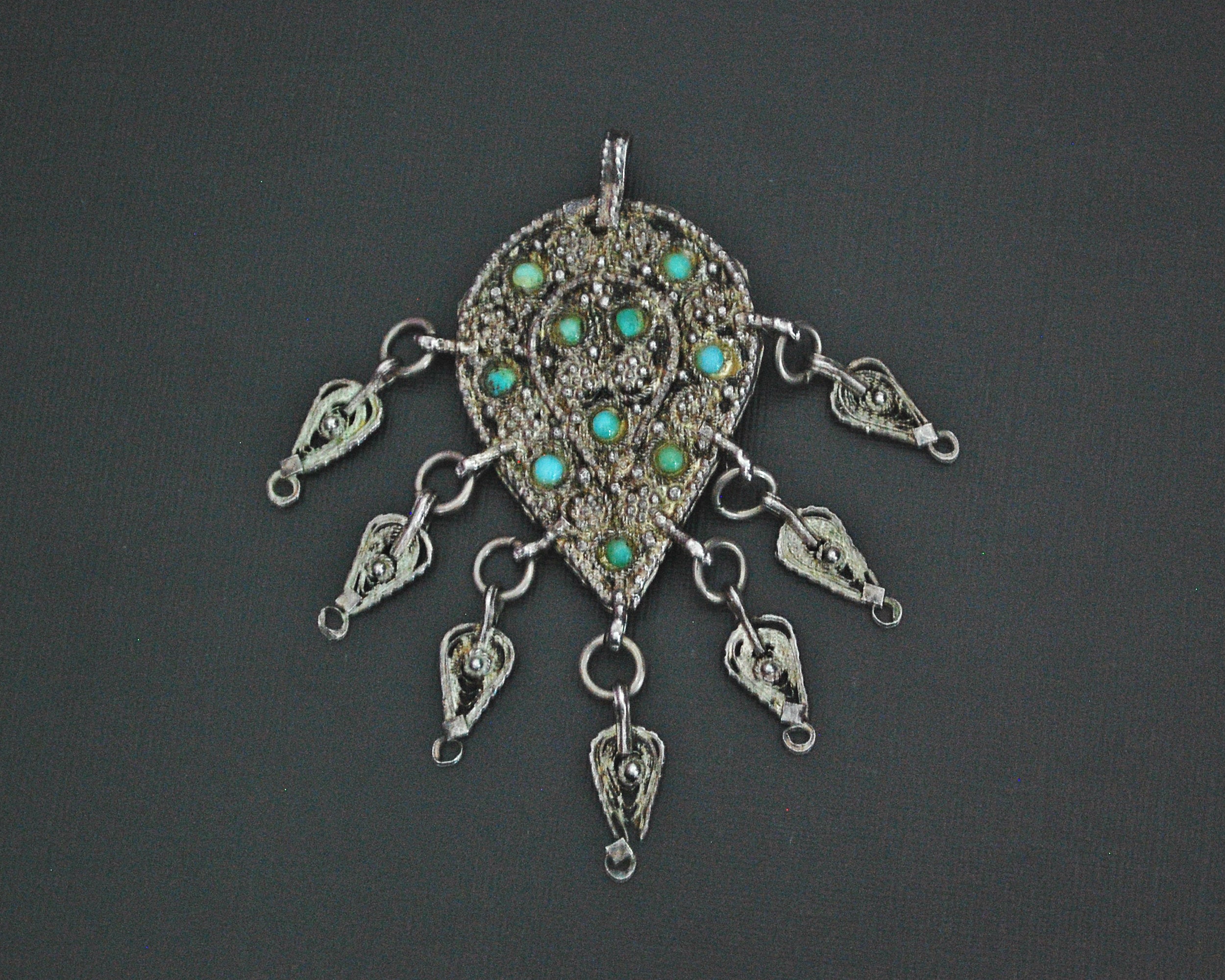 Yemeni Filigree Pendant Brooch with Turquoises