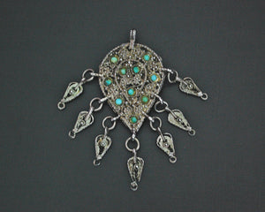 Yemeni Filigree Pendant Brooch with Turquoises