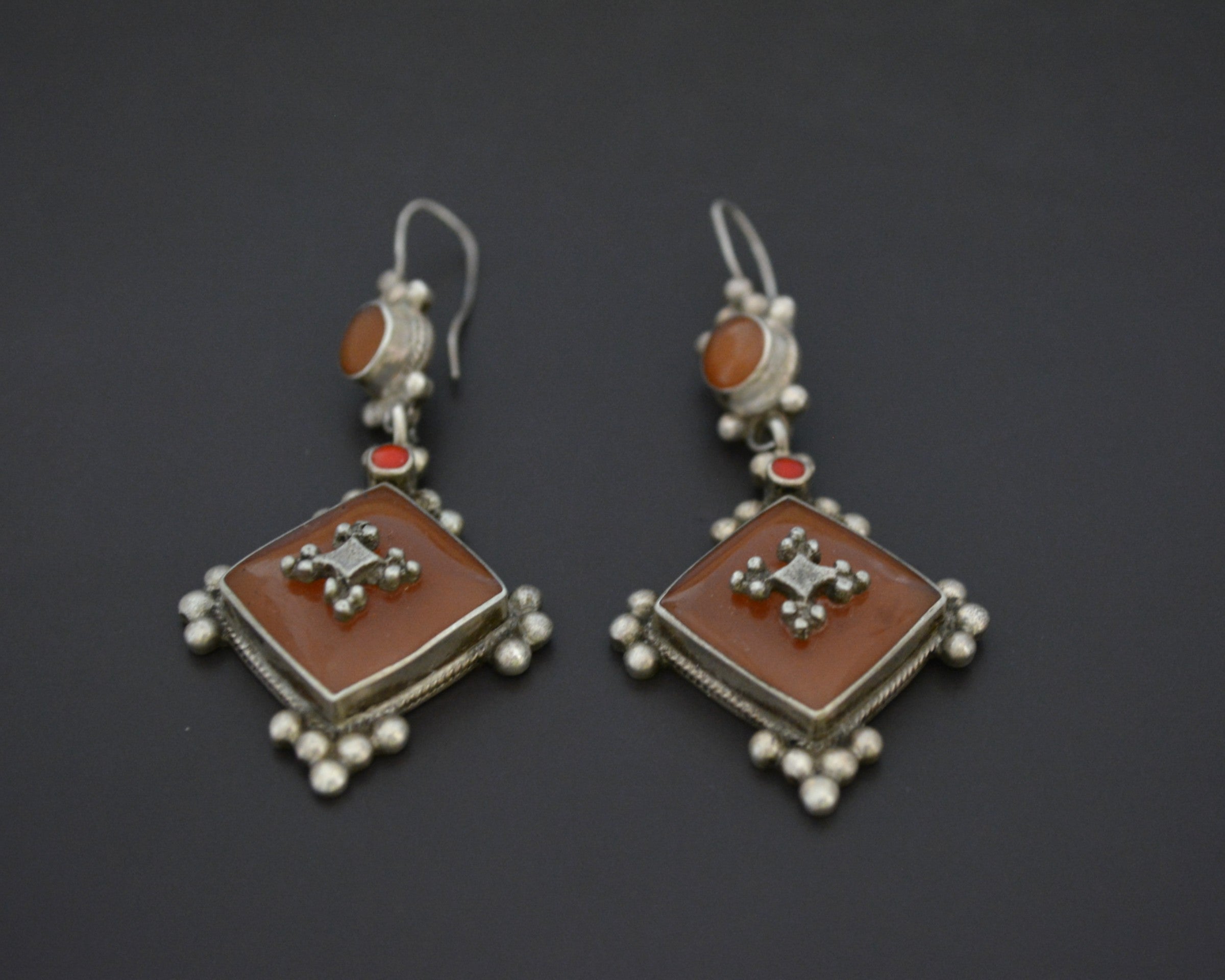 Ethnic Amber and Coral Dangle Earrings