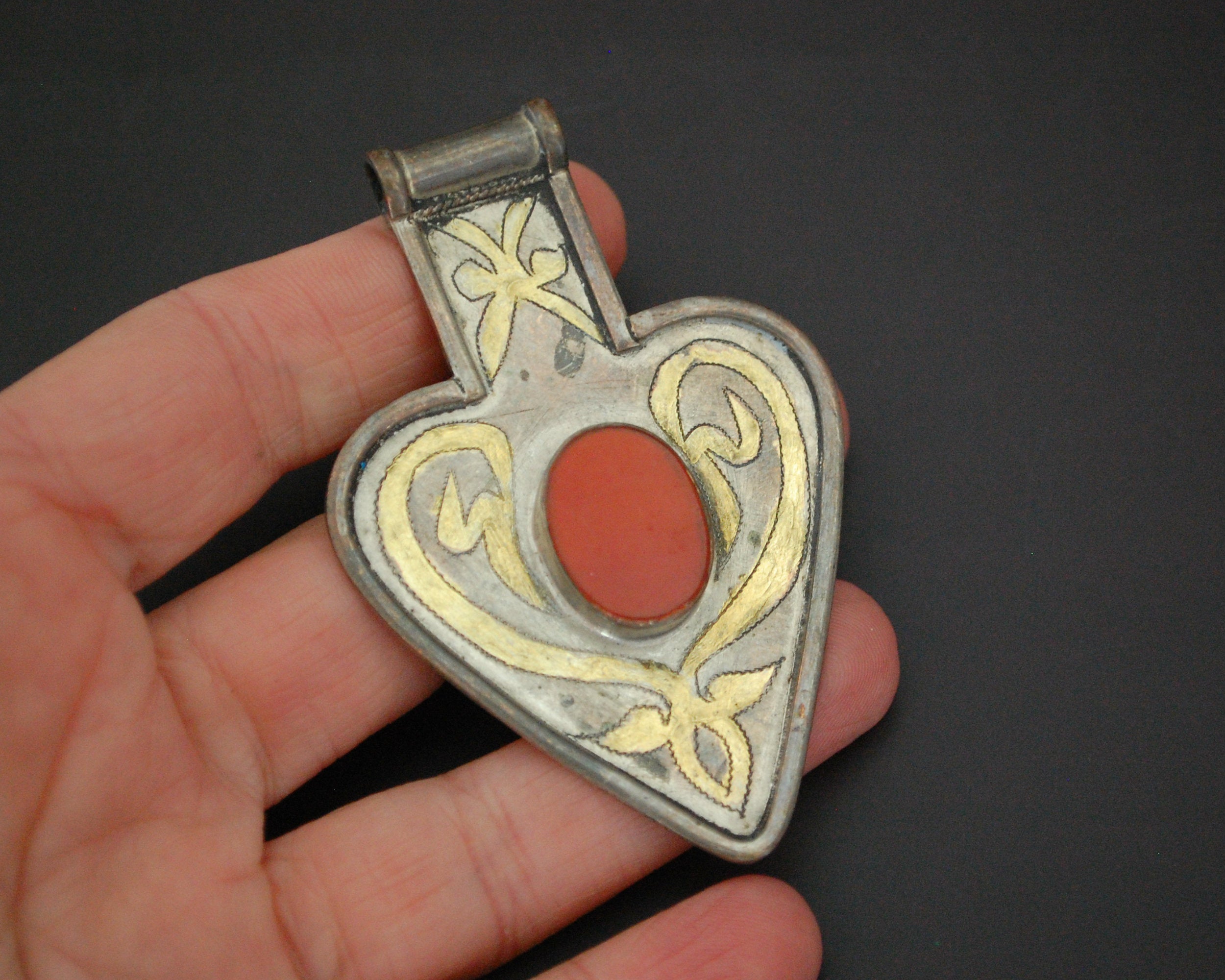 Turkmen Gilded Asyk Pendant with Carnelian