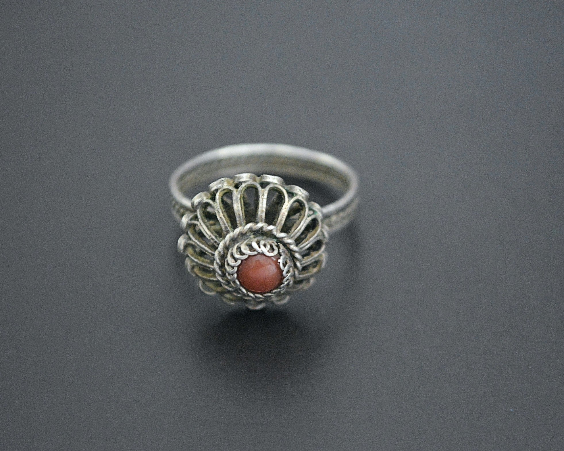 Croatian Coral Silver Ring - Size 6.5
