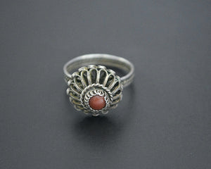 Croatian Coral Silver Ring - Size 6.5