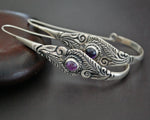 Ethnic Amethyst Long Hoop Earrings