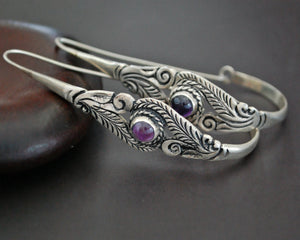 Ethnic Amethyst Long Hoop Earrings