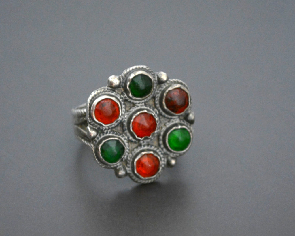 Afghani Ring with Glass Stones - Size 8.5