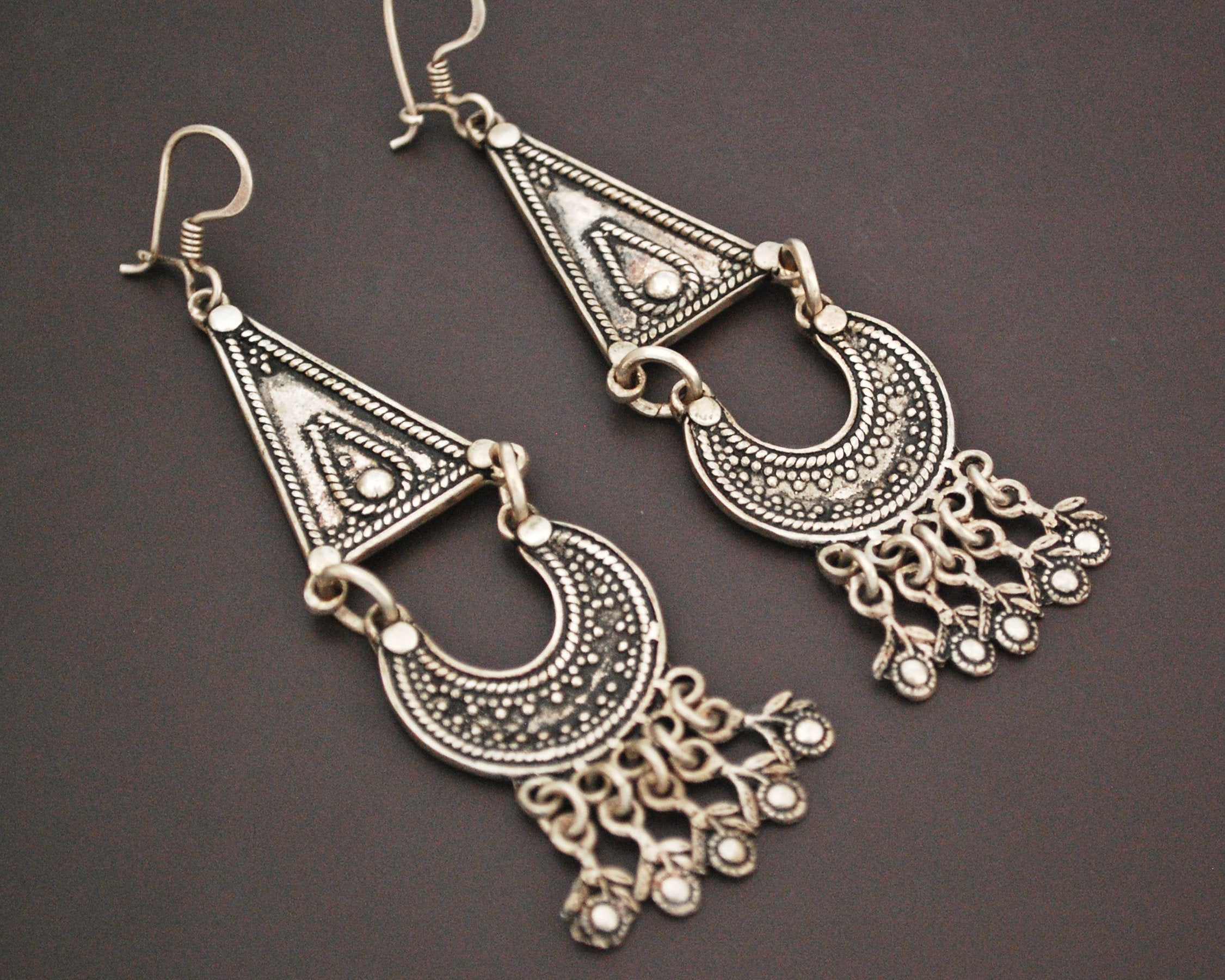 Long Vintage Indian Silver Earrings