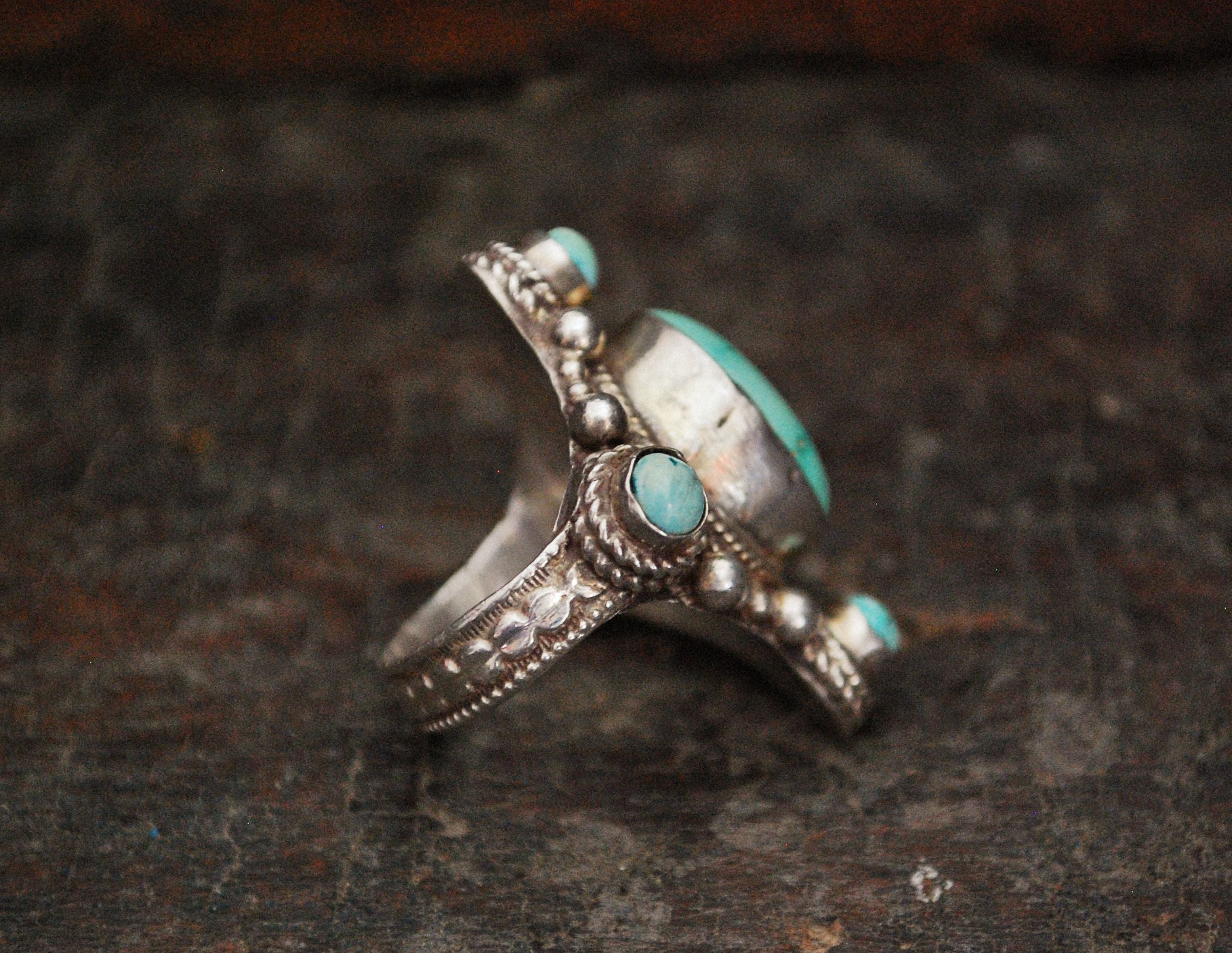 Nepali Turquoise Saddle Ring - Size 8