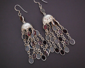 Long Indian Dangle Earrings with Garnet