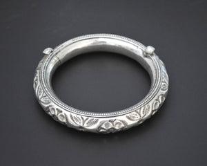 Hinged Repoussee Silver Bangle Bracelet from India