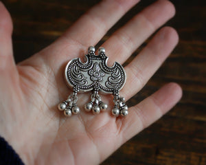 Rajasthani Silver Flower Pendant with Bells